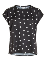Vila Ellette satin top - Black Snow White Dots