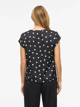 Vila Ellette satin top - Black Snow White Dots
