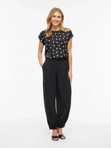 Vila Ellette satin top - Black Snow White Dots