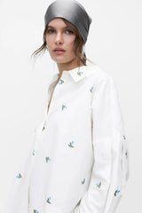 Vila Aila L/S Embroidery Shirt - White