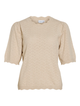 Vila Emi o-Neck 2/4 Sleeve Knit Top - Super Light Natural Melan