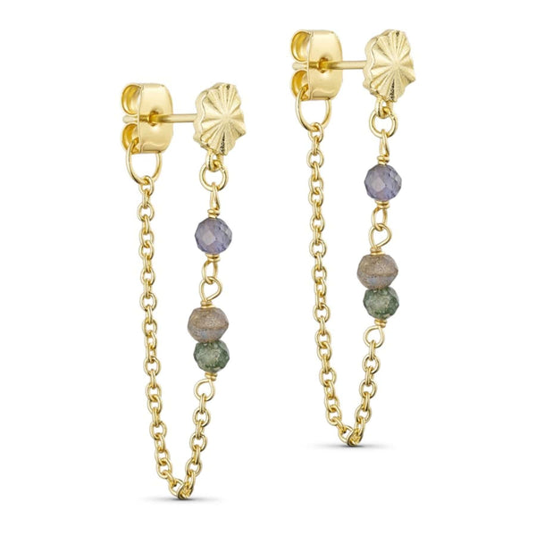 Pure By Nat Florence Post Earring W. Gemstones - Blue Green