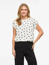 Vila Ellette satin top - Snow White Black Dot