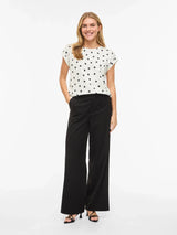 Vila Ellette satin top - Snow White Black Dot