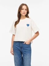 Vila Monie Heart o-Neck S/S Top - White