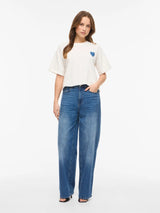Vila Monie Heart o-Neck S/S Top - White