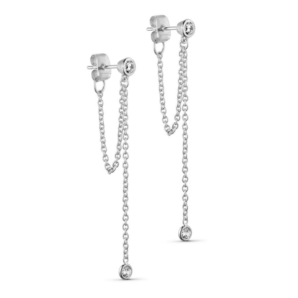 Pure By Nat Lyra Chain Earring W. Zircons - Silver