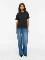 Vila Nora S/S Lace T-shirt - Black