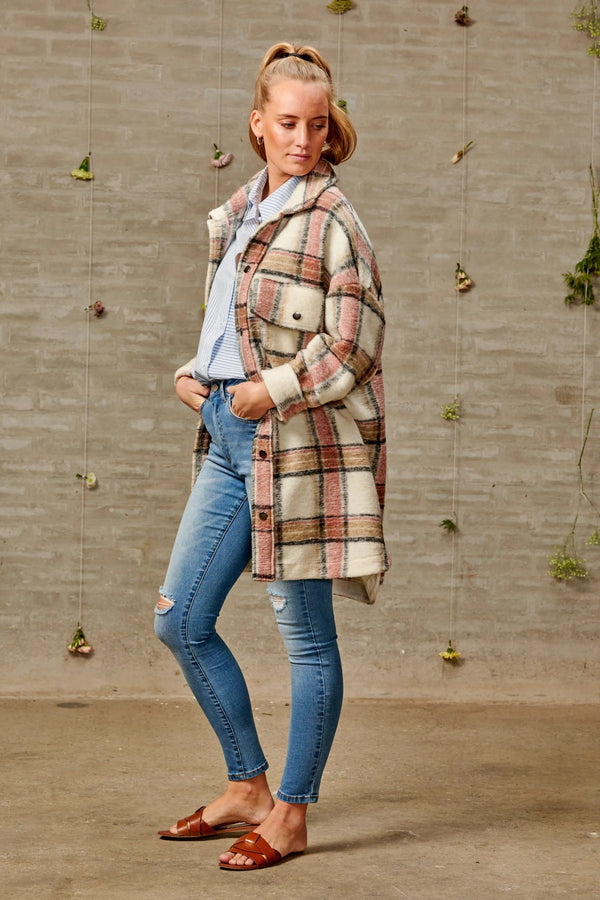 PRE Ordri Celine Coat Wool - Offwhite/Rose/Camel Checks