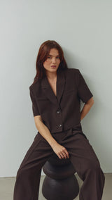 Noella Leanne Crop Blazer - Chocolate