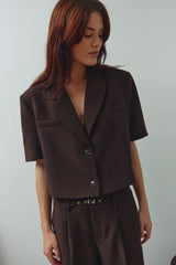 Noella Leanne Crop Blazer - Chocolate