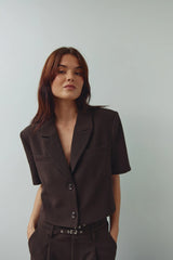 Noella Leanne Crop Blazer - Chocolate