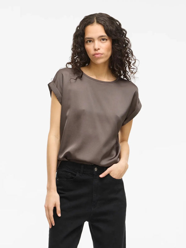 Vila Ellette satin top - Falcon