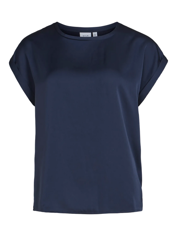 PRE ORDER Vila Ellette satin top - Navy