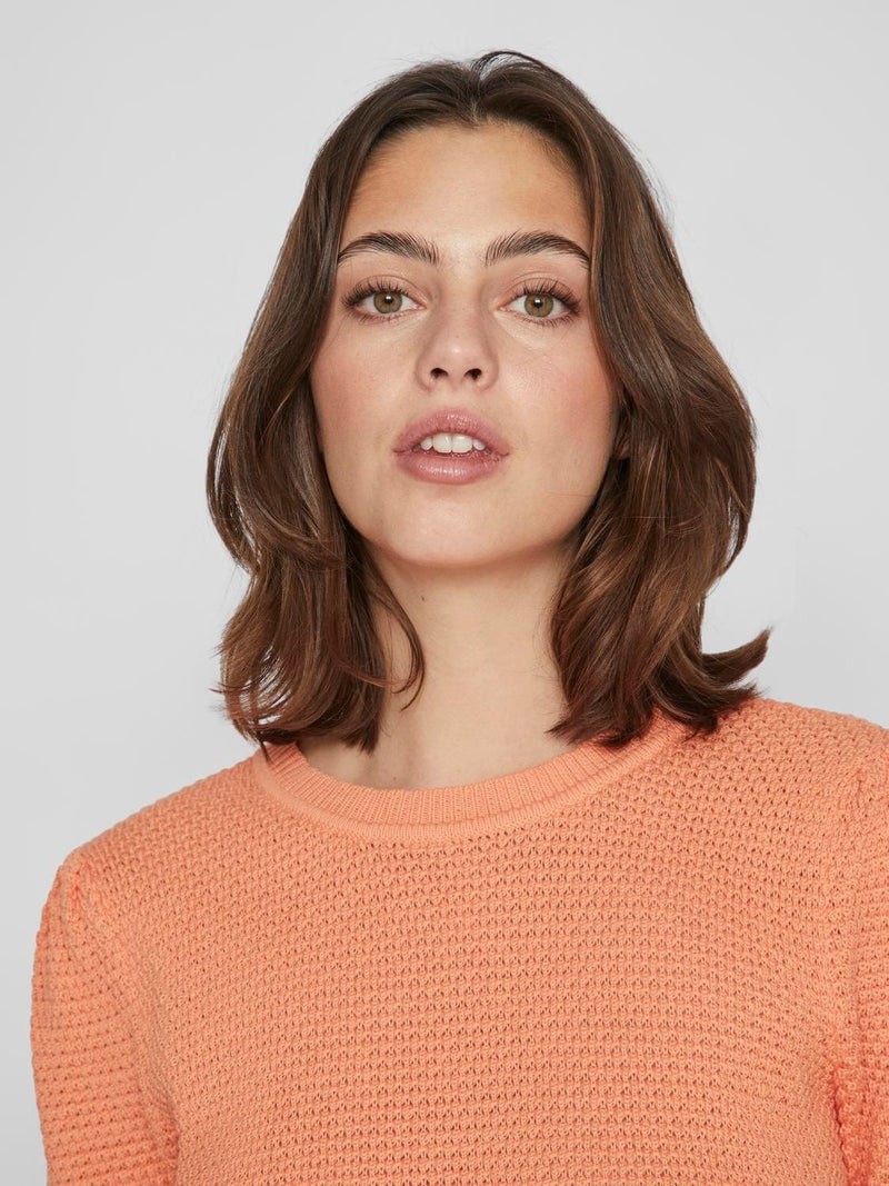 Vila Dalo O-Neck S/S Knit - Shell Coral