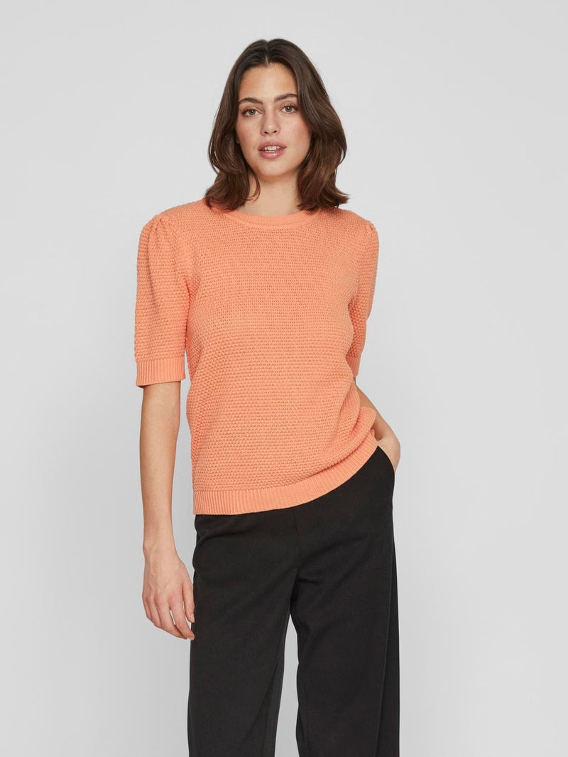 Vila Dalo O-Neck S/S Knit - Shell Coral