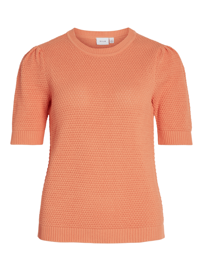 Vila Dalo O-Neck S/S Knit - Shell Coral