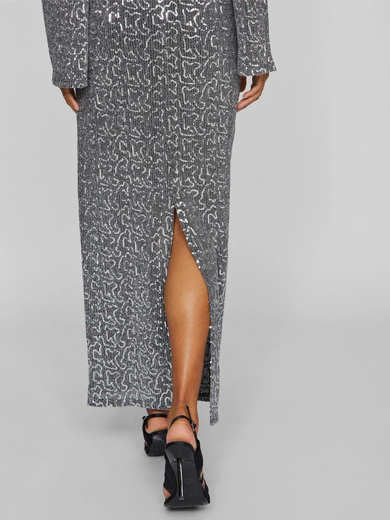 Vila Sanadu HW Glitter Maxi Skirt - Silver