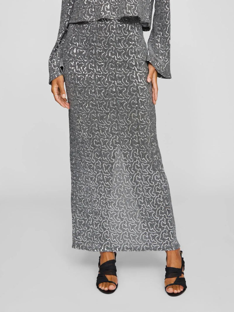 Vila Sanadu HW Glitter Maxi Skirt - Silver