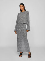 Vila Sanadu HW Glitter Maxi Skirt - Silver