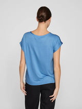 Vila Ellette S/S satin top - Blissful Blue