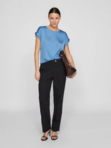 Vila Ellette S/S satin top - Blissful Blue