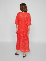 Vila Vilorna 2/4 Lace Midi Dress - Poppy Red