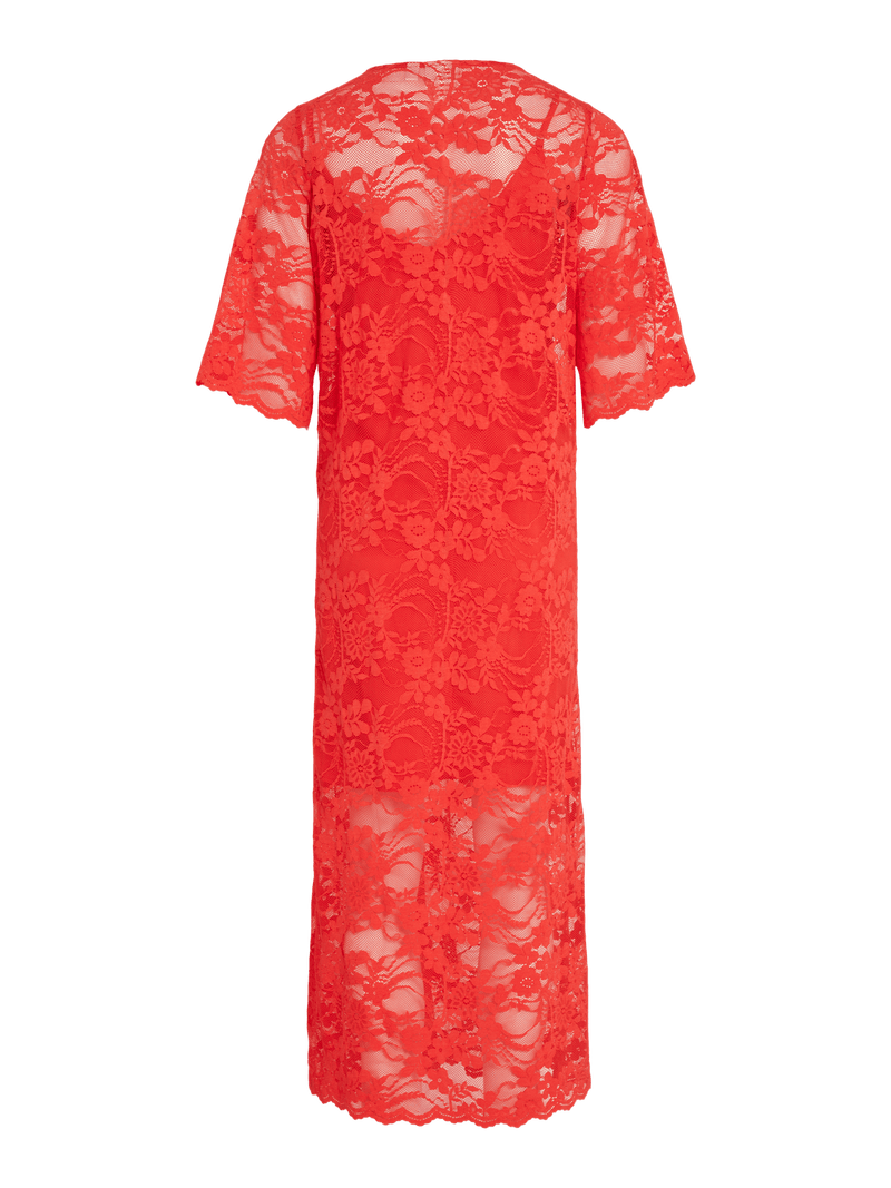 Vila Vilorna 2/4 Lace Midi Dress - Poppy Red