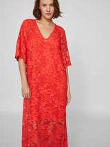 Vila Vilorna 2/4 Lace Midi Dress - Poppy Red