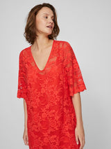 Vila Vilorna 2/4 Lace Midi Dress - Poppy Red