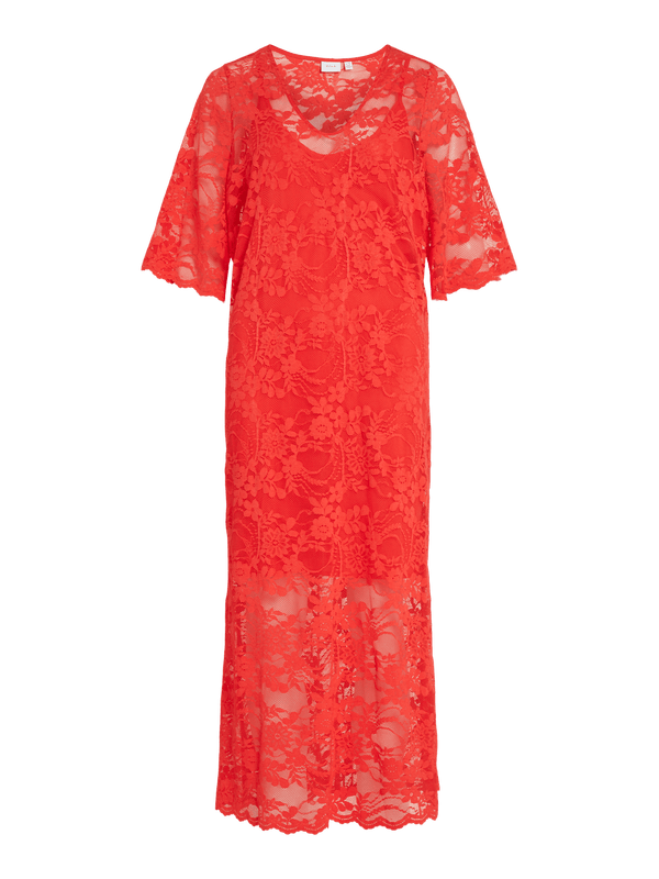 Vila Vilorna 2/4 Lace Midi Dress - Poppy Red