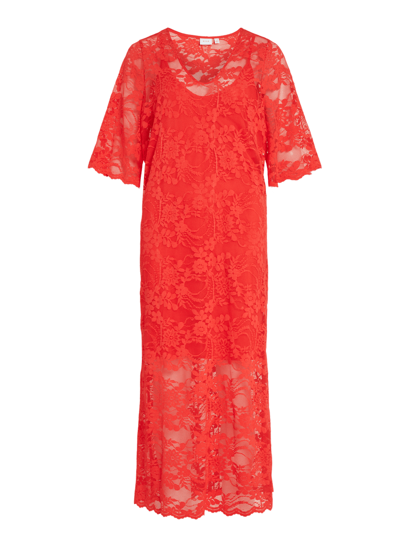 Vila Vilorna 2/4 Lace Midi Dress - Poppy Red