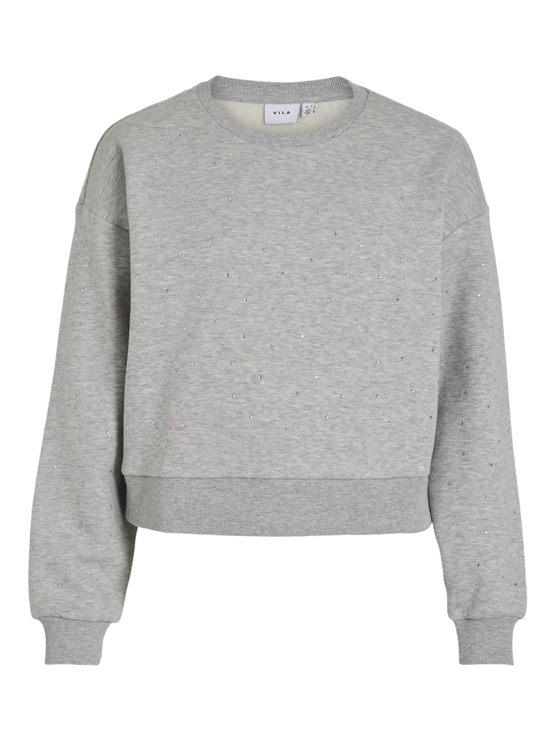 Vila Astakka L/S Stud Sweat - Light Grey Mela