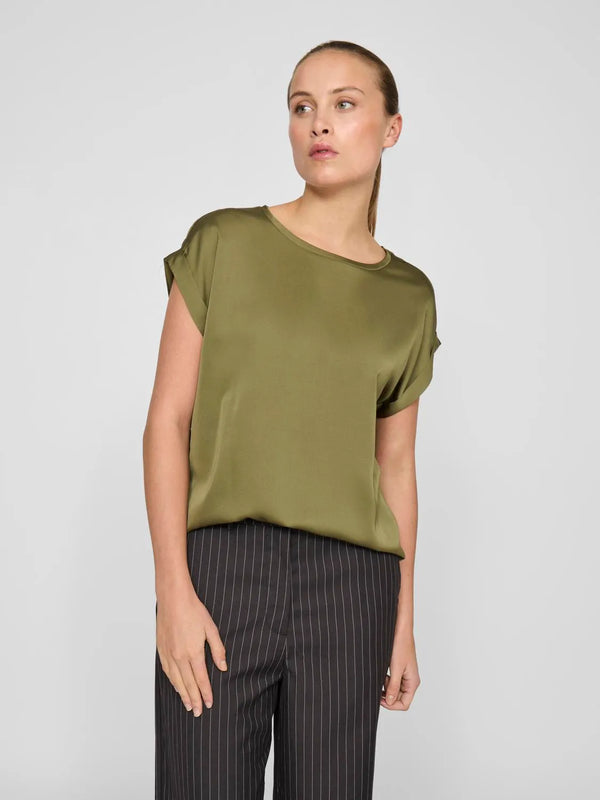 Vila Ellette S/S satin top - Capulet Olivie