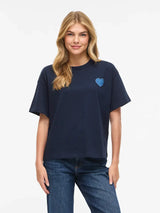 Vila Monie Heart o-Neck S/S Top - Navy