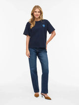 Vila Monie Heart o-Neck S/S Top - Navy