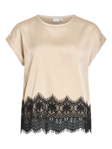 Vila Ellette S/S Full Satin Lace Top - Cement