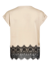 Vila Ellette S/S Full Satin Lace Top - Cement
