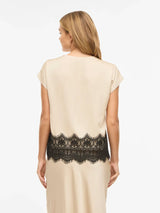 Vila Ellette S/S Full Satin Lace Top - Cement