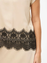 Vila Ellette S/S Full Satin Lace Top - Cement