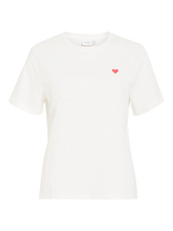 Vila Vora S/S Heart Emb T-shirt - Snow White