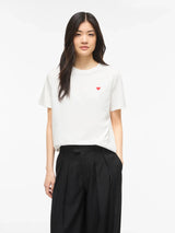 Vila Vora S/S Heart Emb T-shirt - Snow White