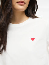Vila Vora S/S Heart Emb T-shirt - Snow White