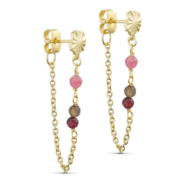 Pure By Nat Florence Post Earring W. Gemstones - Pink Smoky