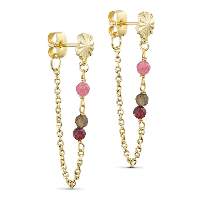 Pure By Nat Florence Post Earring W. Gemstones - Pink Smoky