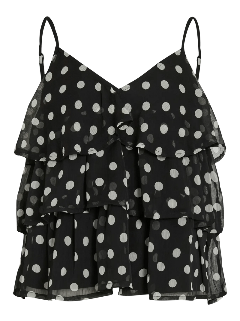 Vila Viharley S/L Printed Ruffle Strap Top