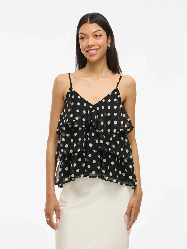 Vila Viharley S/L Printed Ruffle Strap Top