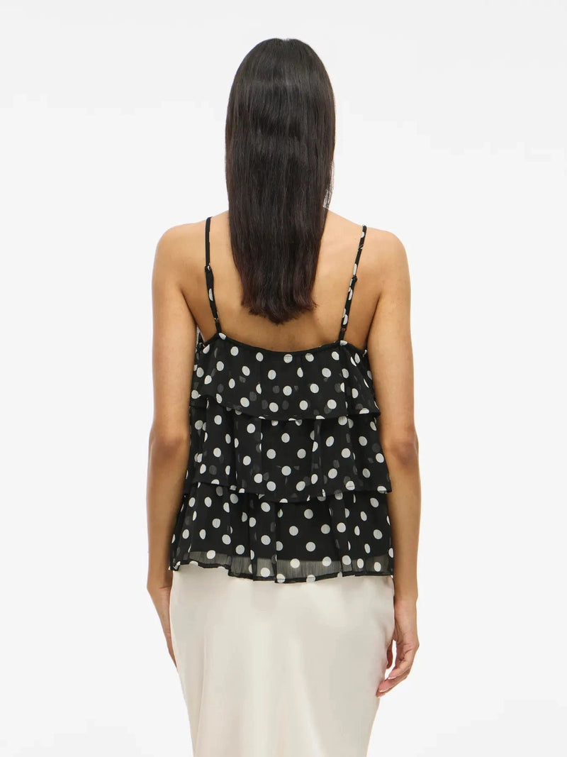 Vila Viharley S/L Printed Ruffle Strap Top