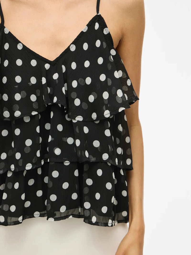 Vila Viharley S/L Printed Ruffle Strap Top