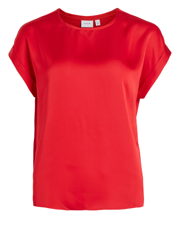 Vila Ellette S/S satin top - Barbados Cherry